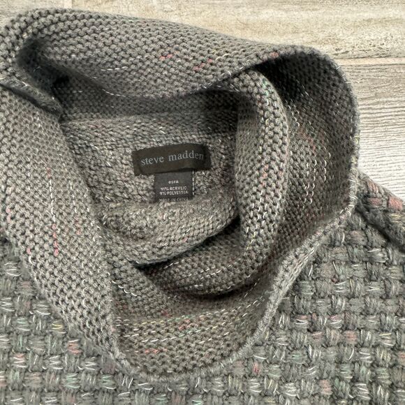 Steve Madden Gray Multi Cowl Neck Waffle Weave Poncho Comfortable Warm Sweater - Picture 5 of 5